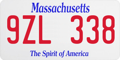 MA license plate 9ZL338