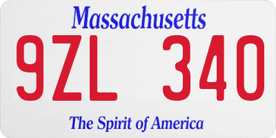 MA license plate 9ZL340