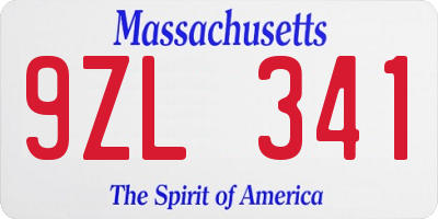 MA license plate 9ZL341