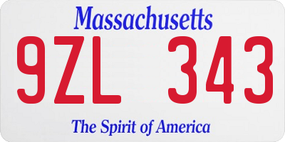 MA license plate 9ZL343