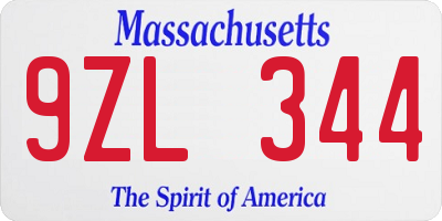 MA license plate 9ZL344