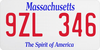 MA license plate 9ZL346
