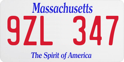 MA license plate 9ZL347