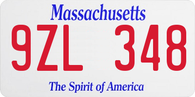 MA license plate 9ZL348