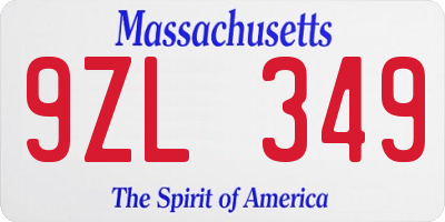 MA license plate 9ZL349