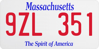 MA license plate 9ZL351