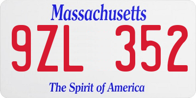 MA license plate 9ZL352