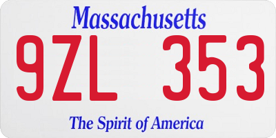 MA license plate 9ZL353