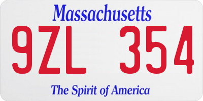 MA license plate 9ZL354