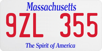 MA license plate 9ZL355