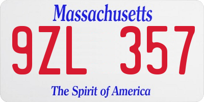 MA license plate 9ZL357