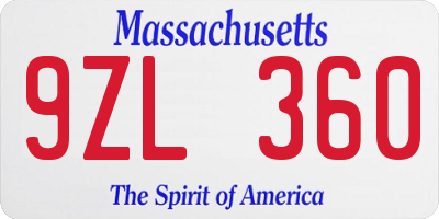 MA license plate 9ZL360