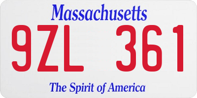 MA license plate 9ZL361