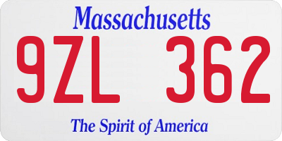MA license plate 9ZL362