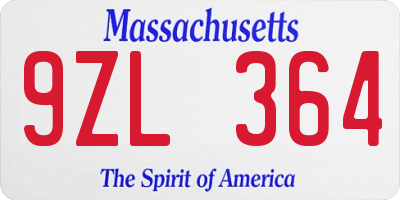 MA license plate 9ZL364