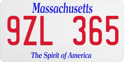 MA license plate 9ZL365