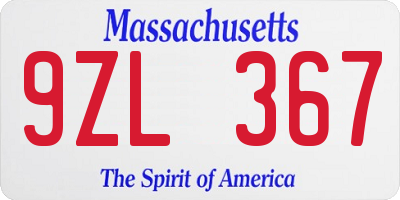 MA license plate 9ZL367