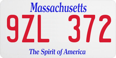 MA license plate 9ZL372