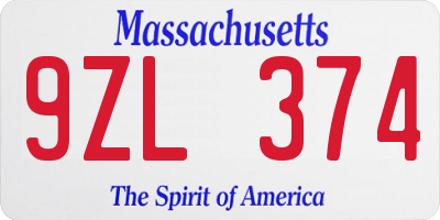 MA license plate 9ZL374