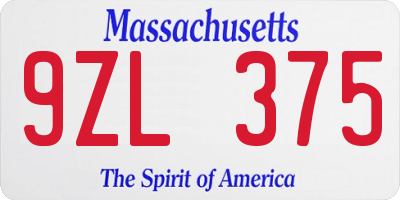 MA license plate 9ZL375