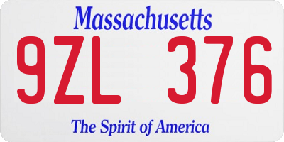 MA license plate 9ZL376
