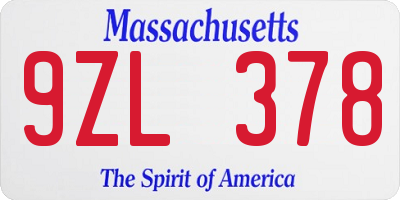 MA license plate 9ZL378