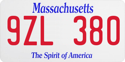 MA license plate 9ZL380