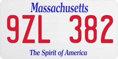 MA license plate 9ZL382