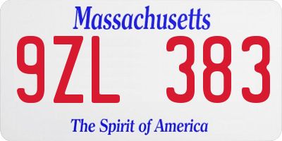 MA license plate 9ZL383