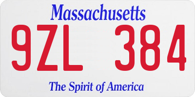 MA license plate 9ZL384