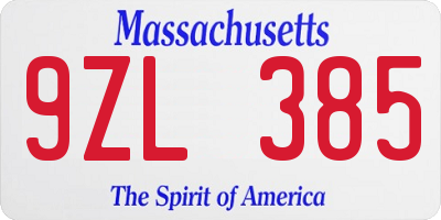 MA license plate 9ZL385