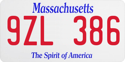 MA license plate 9ZL386