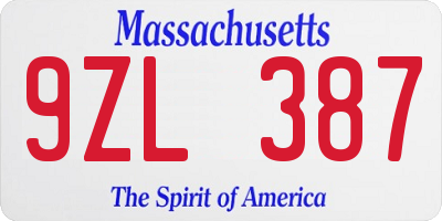 MA license plate 9ZL387