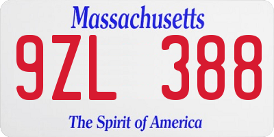 MA license plate 9ZL388