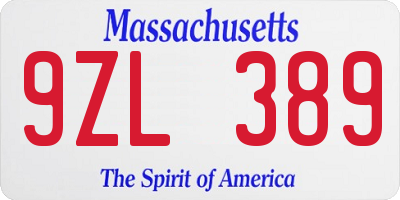 MA license plate 9ZL389