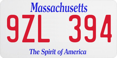 MA license plate 9ZL394