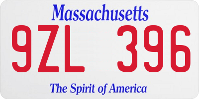 MA license plate 9ZL396