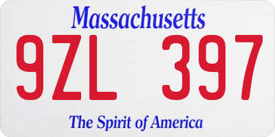 MA license plate 9ZL397