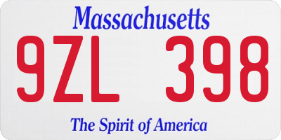MA license plate 9ZL398