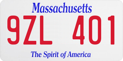 MA license plate 9ZL401