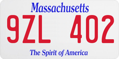 MA license plate 9ZL402