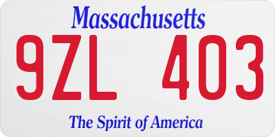 MA license plate 9ZL403