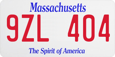 MA license plate 9ZL404