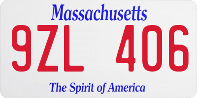 MA license plate 9ZL406