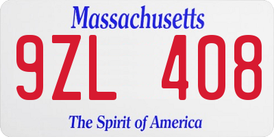 MA license plate 9ZL408