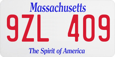 MA license plate 9ZL409