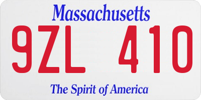 MA license plate 9ZL410