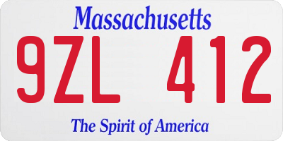 MA license plate 9ZL412