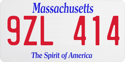 MA license plate 9ZL414