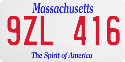MA license plate 9ZL416